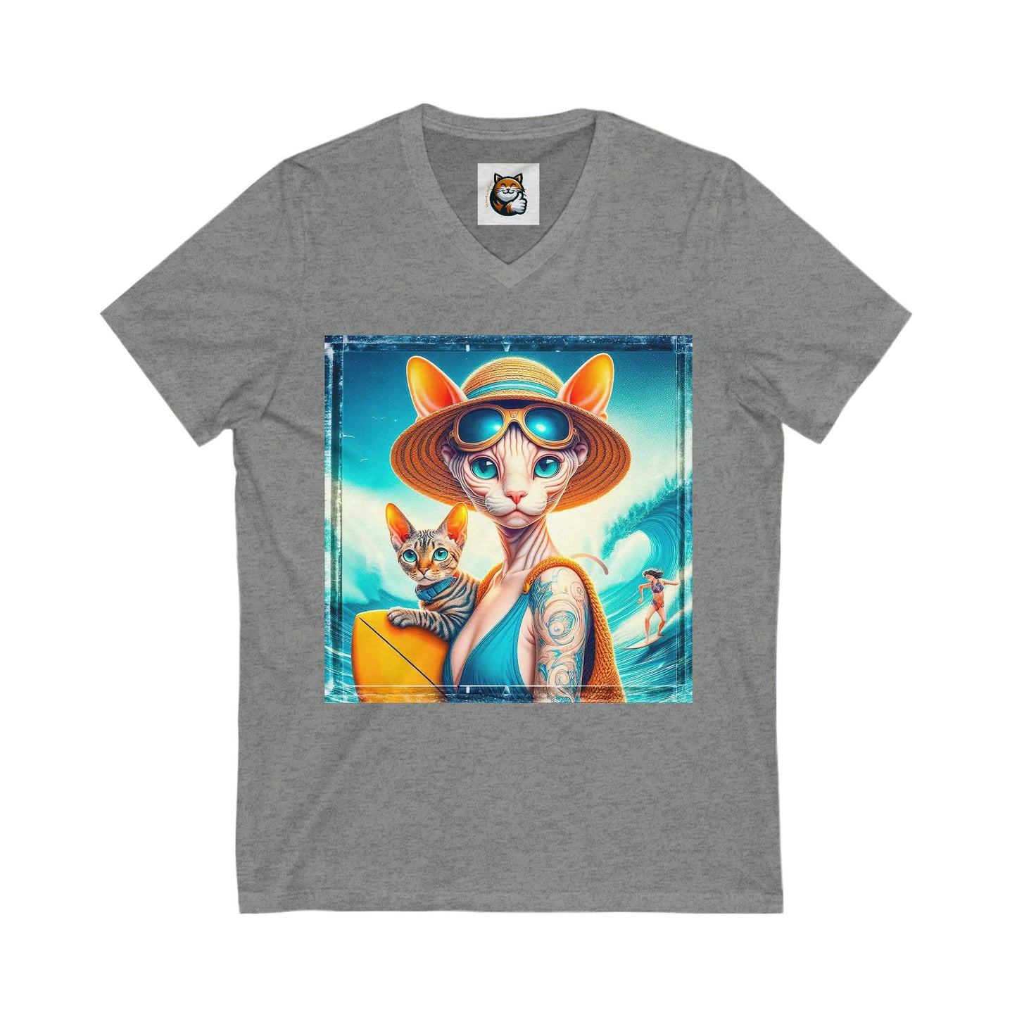 Devon Rex Cat Unisex Jersey Short Sleeve V-Neck Tee