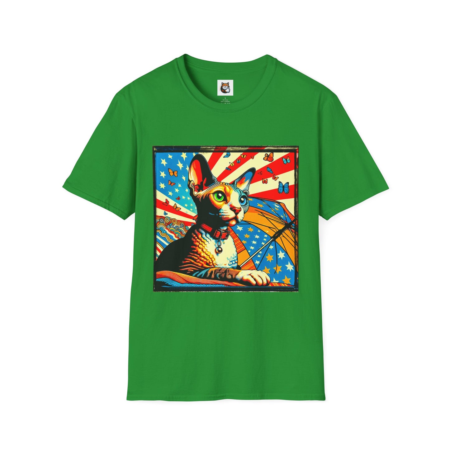 Devon Rex Cat American flag  Softstyle T-Shirt