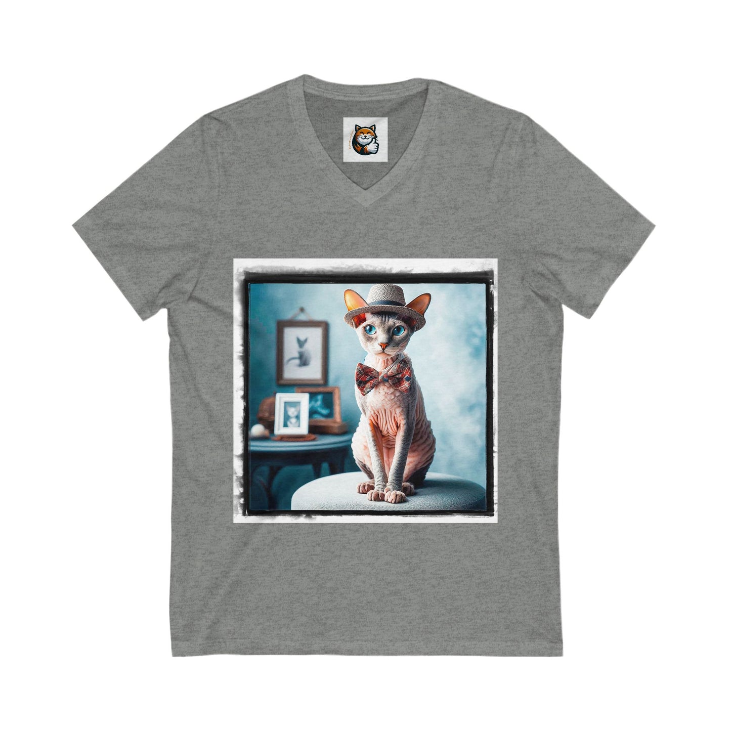 Cornish Rex Cat Unisex Jersey Short Sleeve V-Neck Tee