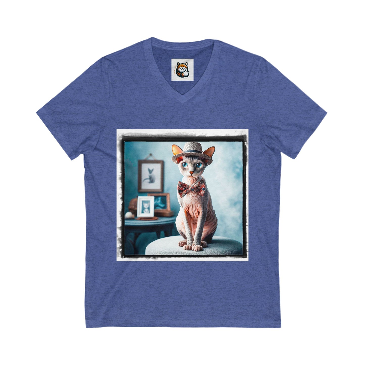 Cornish Rex Cat Unisex Jersey Short Sleeve V-Neck Tee