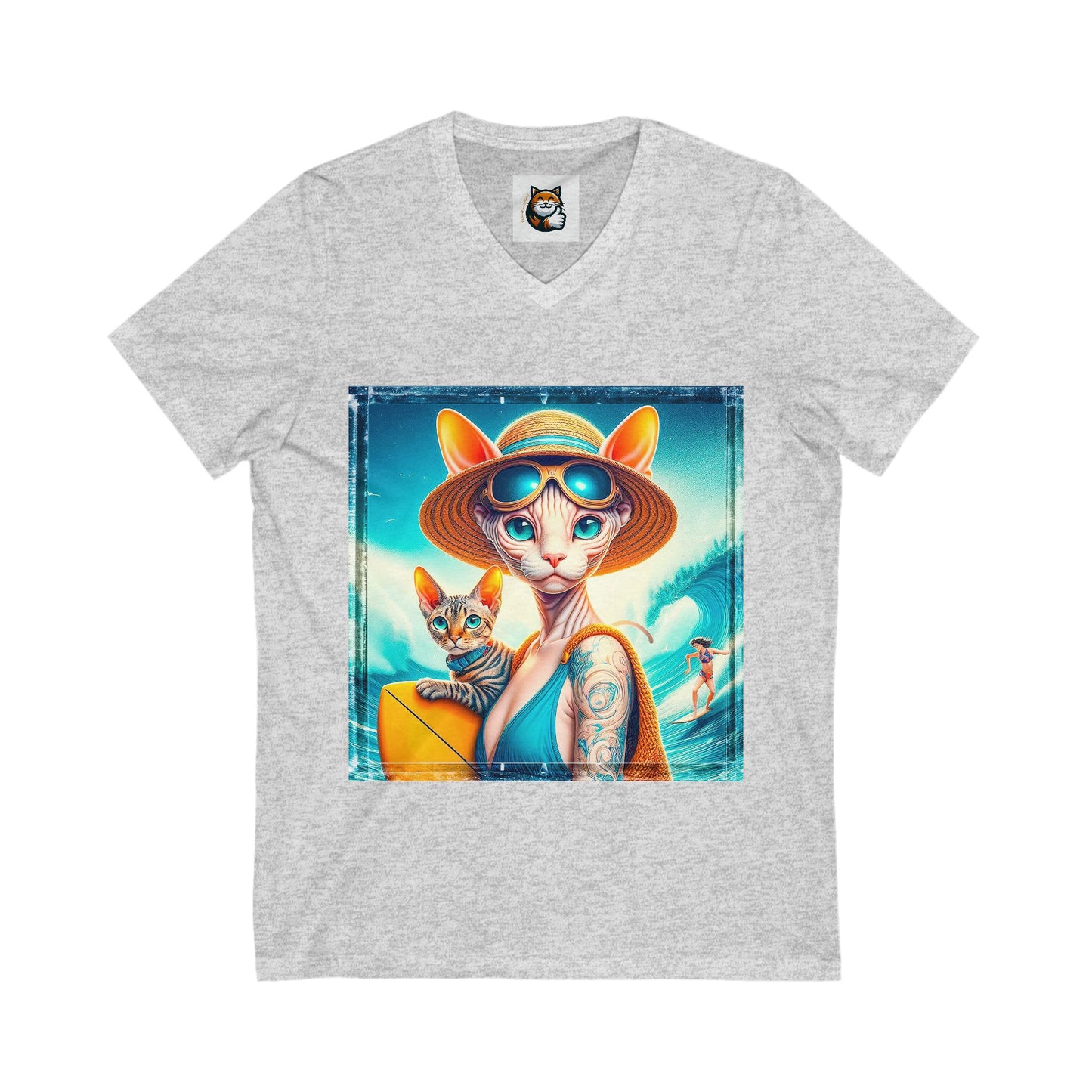 Devon Rex Cat summer Jersey Short Sleeve V-Neck Tee