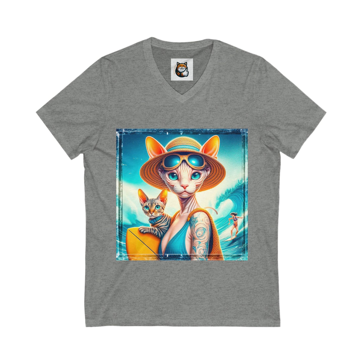 Devon Rex Cat summer Jersey Short Sleeve V-Neck Tee