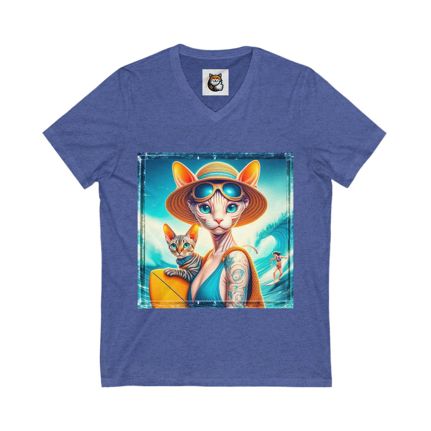 Devon Rex Cat summer Jersey Short Sleeve V-Neck Tee