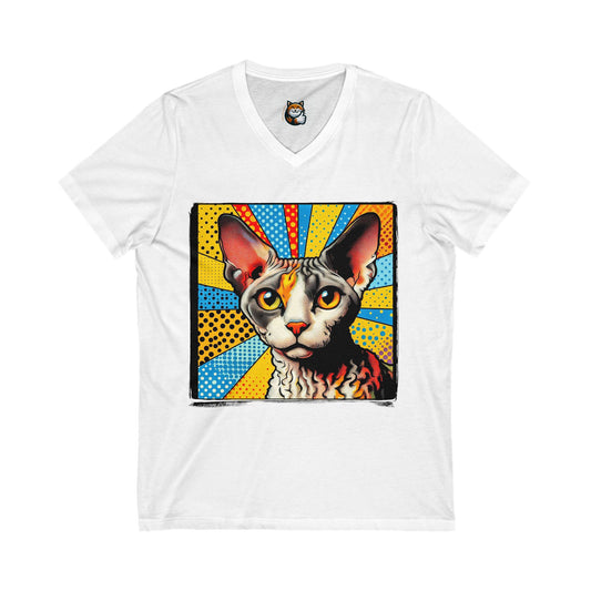 Devon Rex Cat Unisex Jersey Short Sleeve V-Neck Tee