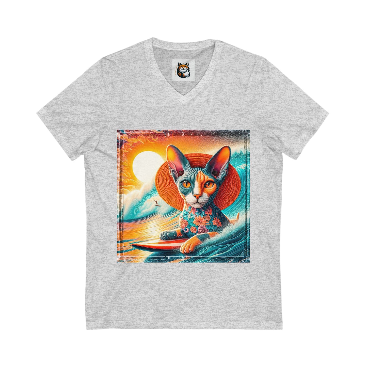 Devon Rex surfer Unisex Jersey Short Sleeve V-Neck Tee
