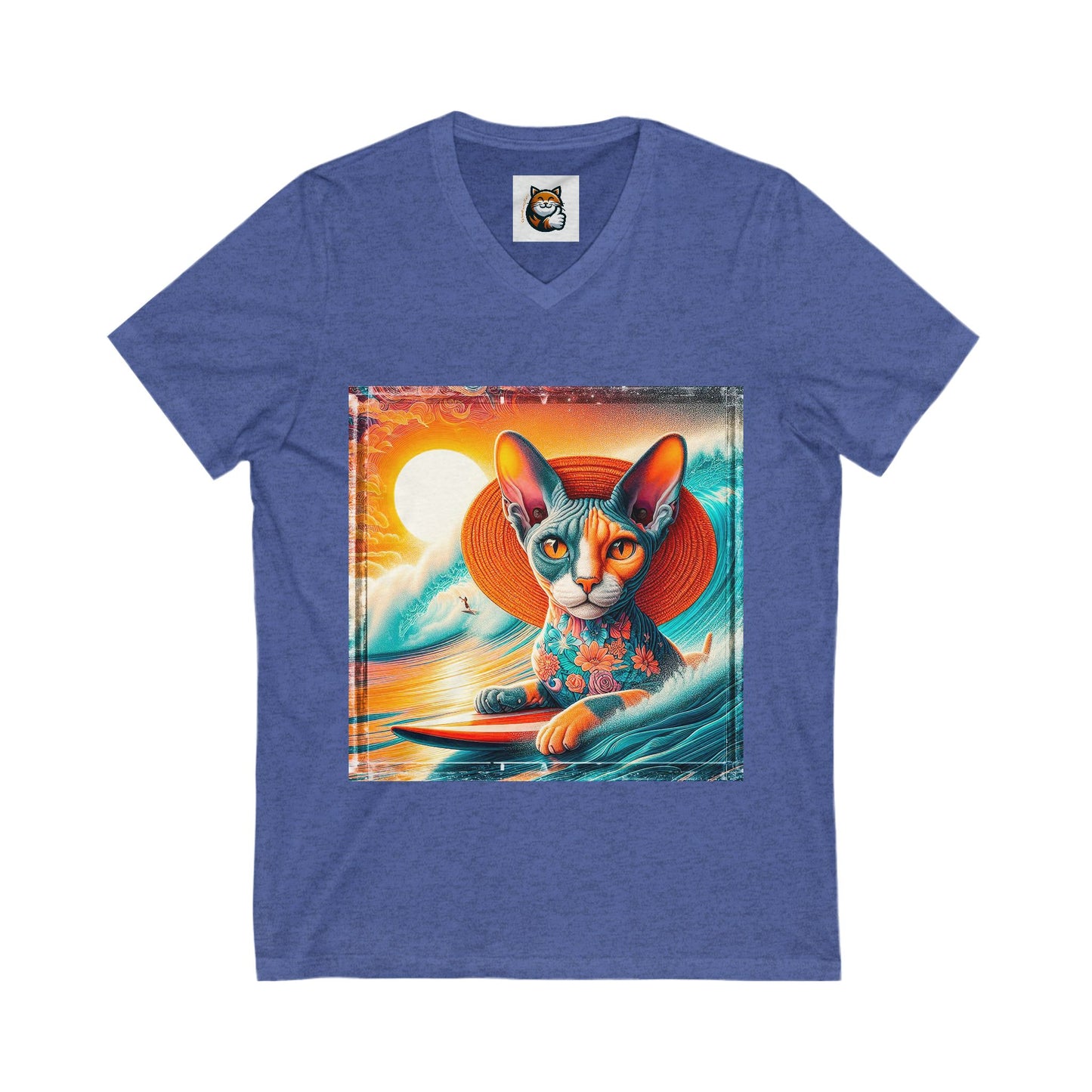 Devon Rex surfer Unisex Jersey Short Sleeve V-Neck Tee