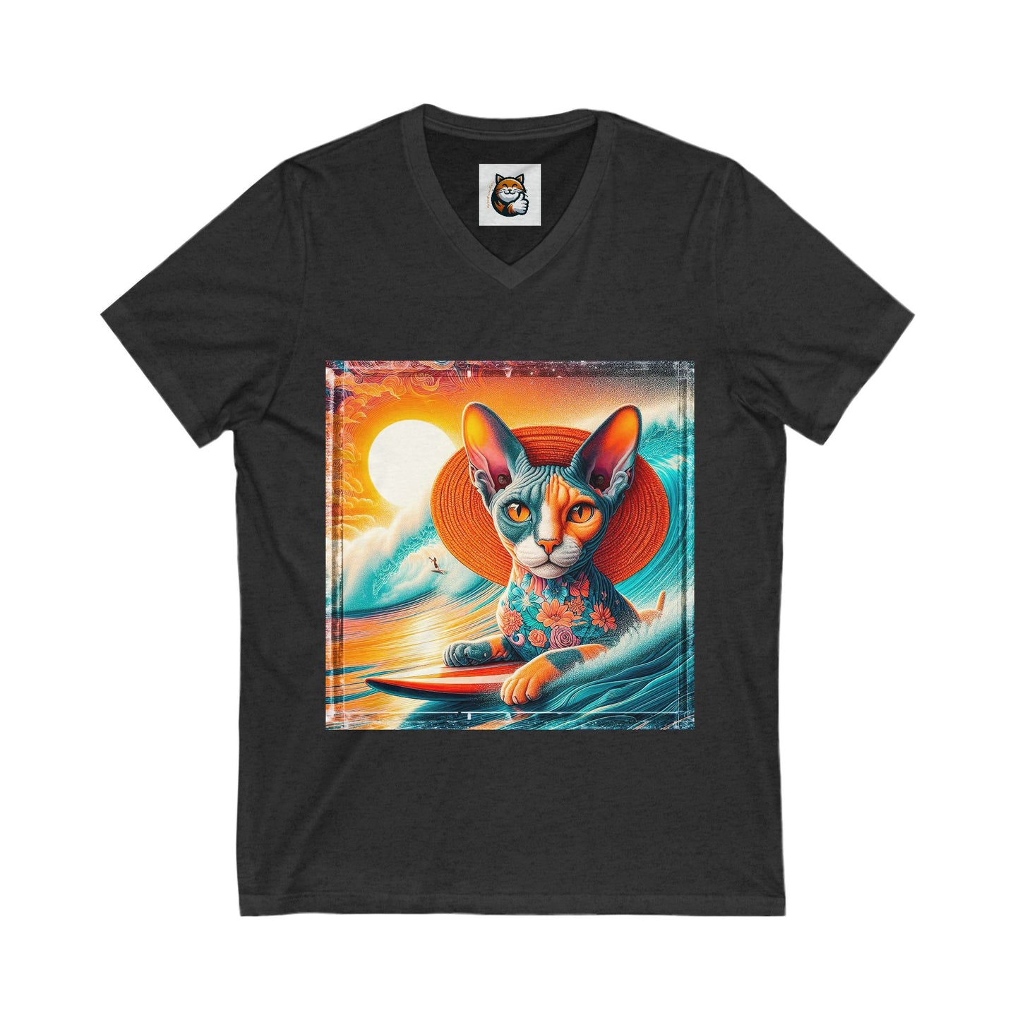 Devon Rex surfer Unisex Jersey Short Sleeve V-Neck Tee