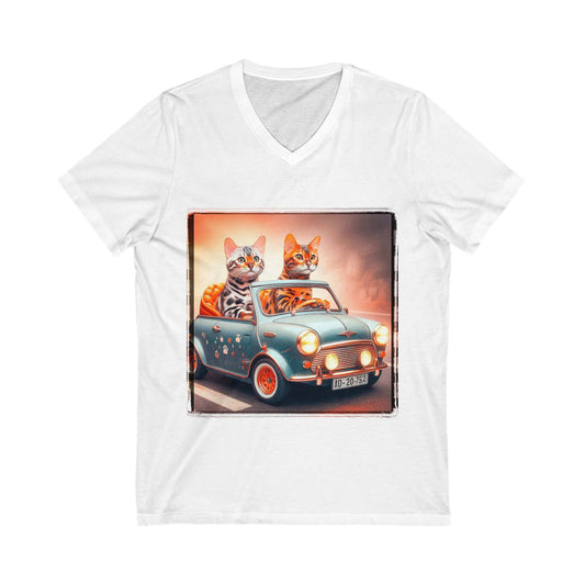 Wacky Bengal  couple driving Sleeve V-Neck Tee
