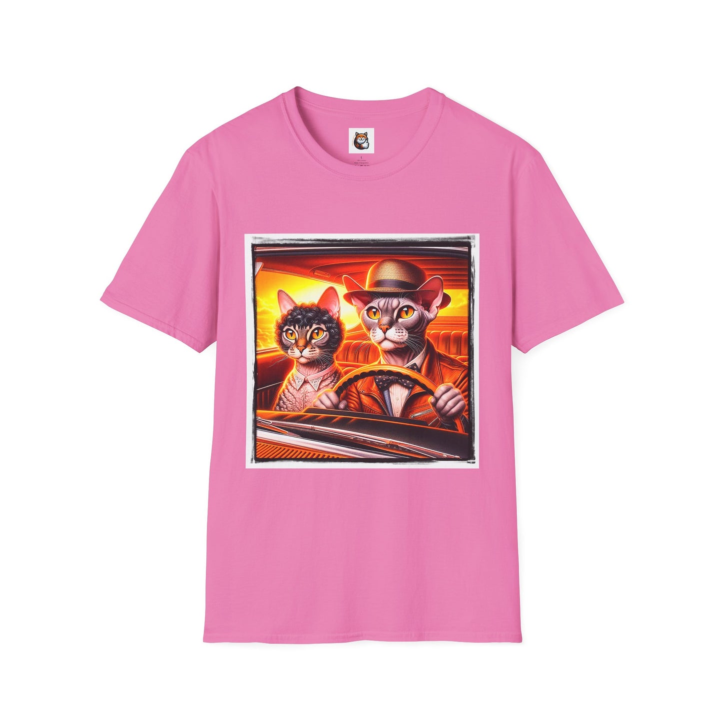 Wacky  Devon Rex couple driving  Unisex Softstyle T-Shirt