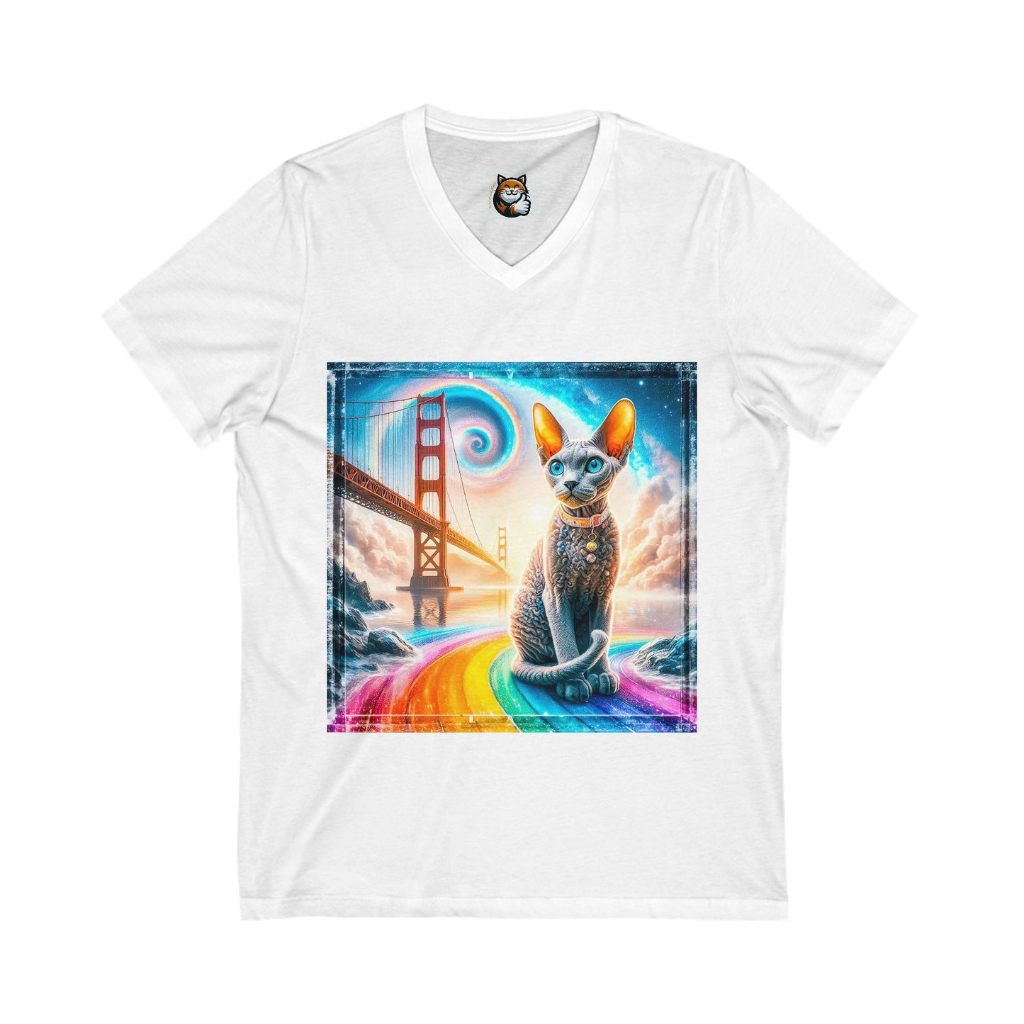 Devon Rex Cat Unisex Jersey Short Sleeve V-Neck Tee
