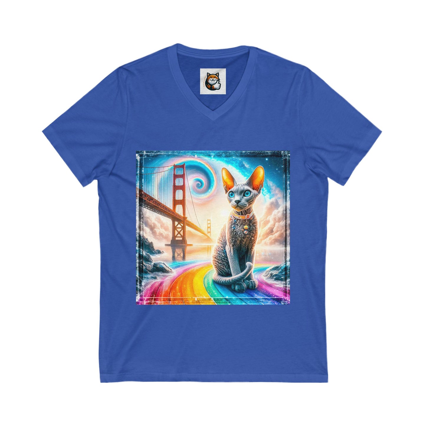 Devon Rex Cat Unisex Jersey Short Sleeve V-Neck Tee