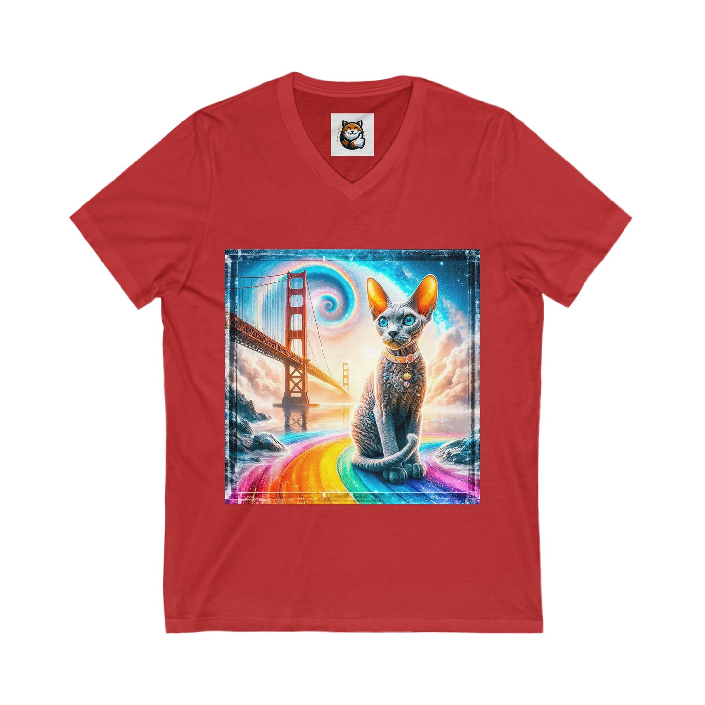 Devon Rex Cat Unisex Jersey Short Sleeve V-Neck Tee