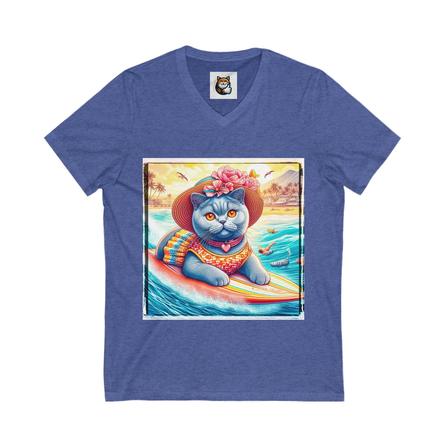 British Shorthair surfer Jersey Short Sleeve V-Neck Tee