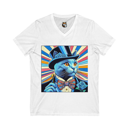 Russian Blue Cat top hat Cutie Short Sleeve V-Neck Tee