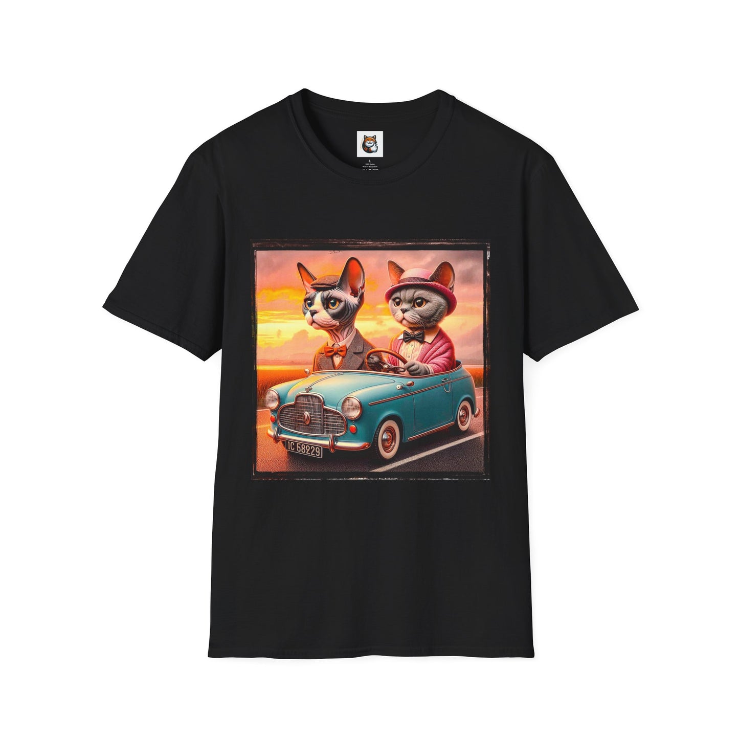 Wacky Devon Rex driving Unisex Softstyle T-Shirt