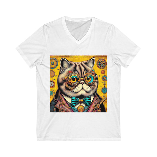 Shorthair steam punk Jersey Short Sleeve V-Neck Tee