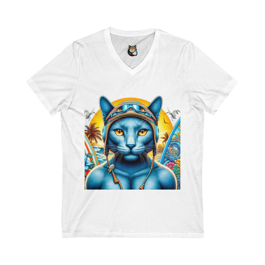 Russian Blue Cat Unisex Jersey Short Sleeve V-Neck Tee