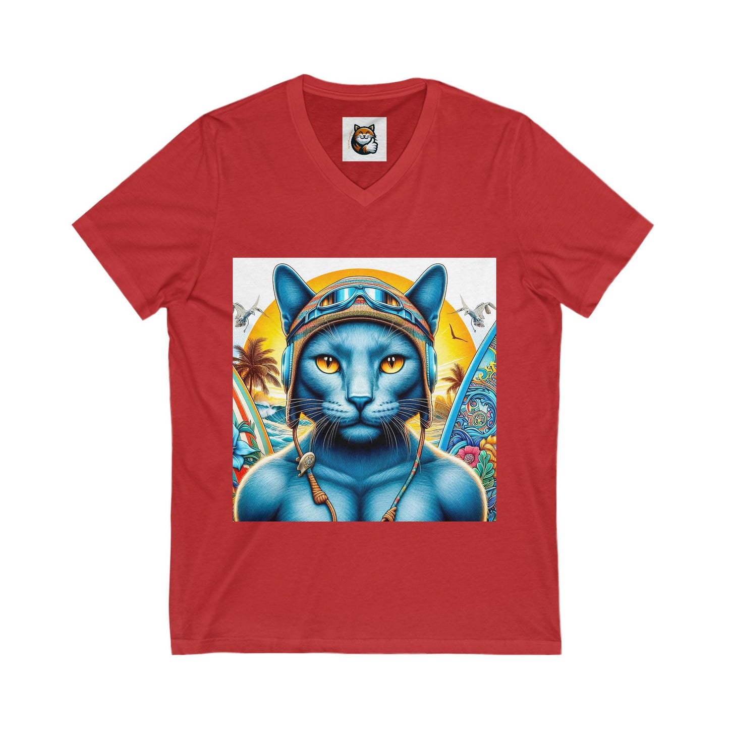 Russian Blue Cat Unisex Jersey Short Sleeve V-Neck Tee