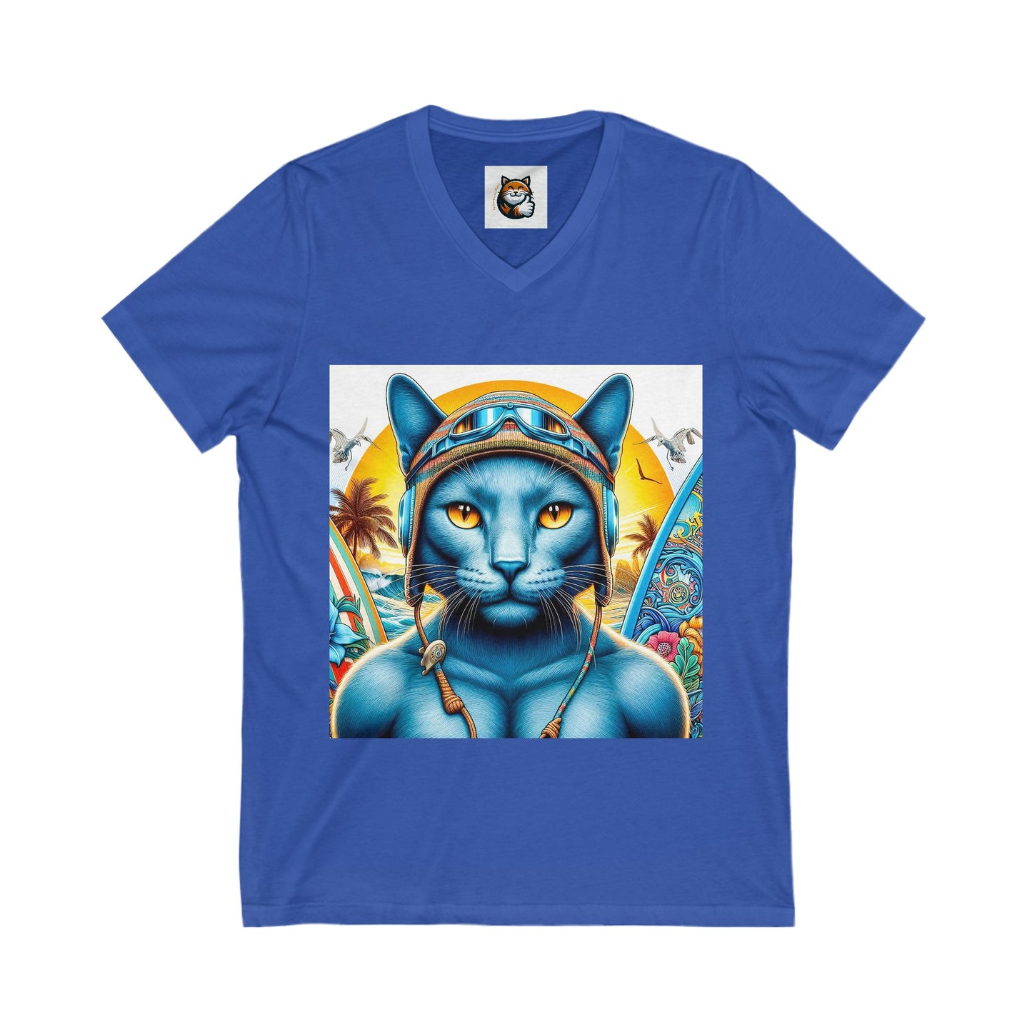 Russian Blue Cat Unisex Jersey Short Sleeve V-Neck Tee