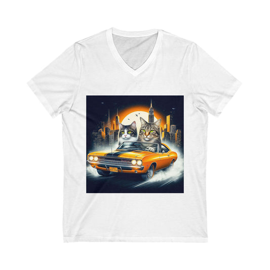 Wacky Domestic Cat Unisex Jersey Short Sleeve V-Neck Tee