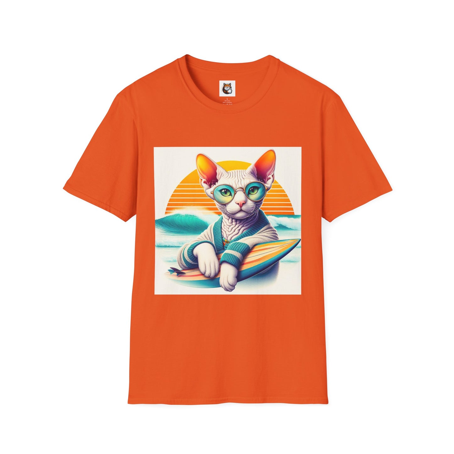 Devon Rex Cat surfing beauty  Softstyle T-Shirt