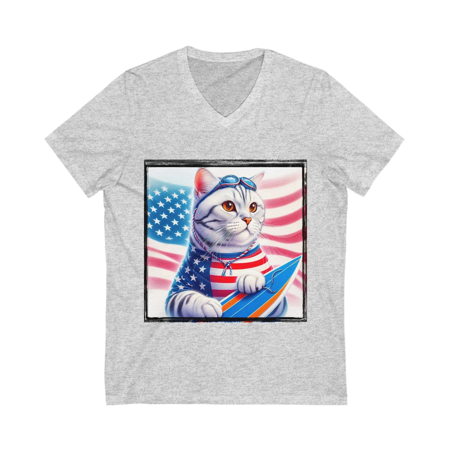 American Shorthair American hero Jersey Short Sleeve V-Neck Tee