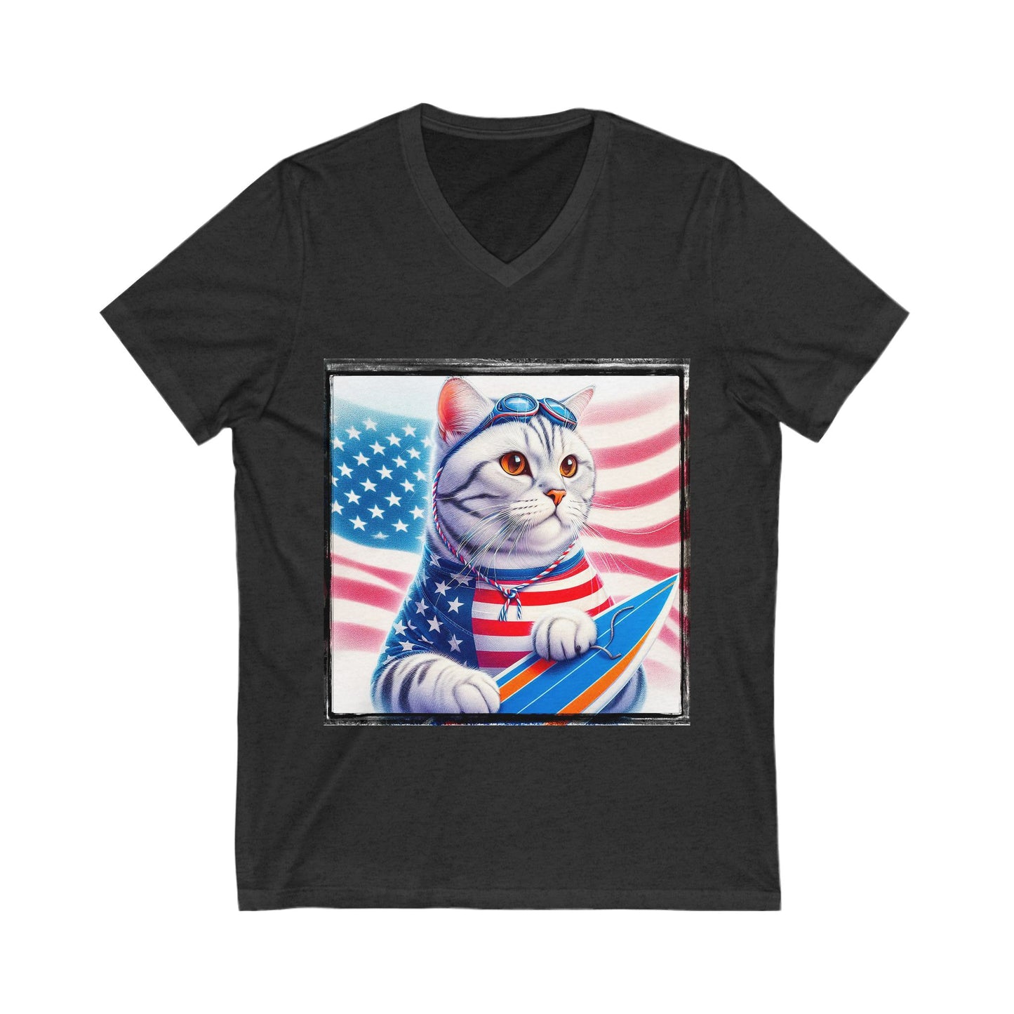 American Shorthair American hero Jersey Short Sleeve V-Neck Tee