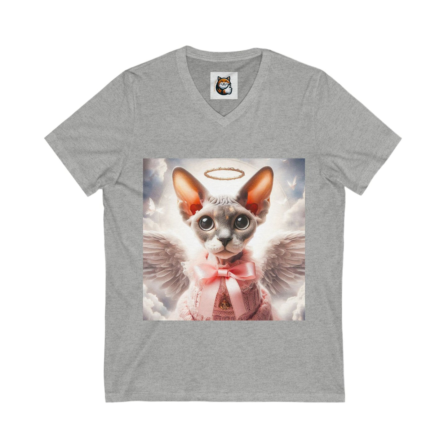 Devon Rex Cat heavenly Angel  Jersey Short Sleeve V-Neck Tee