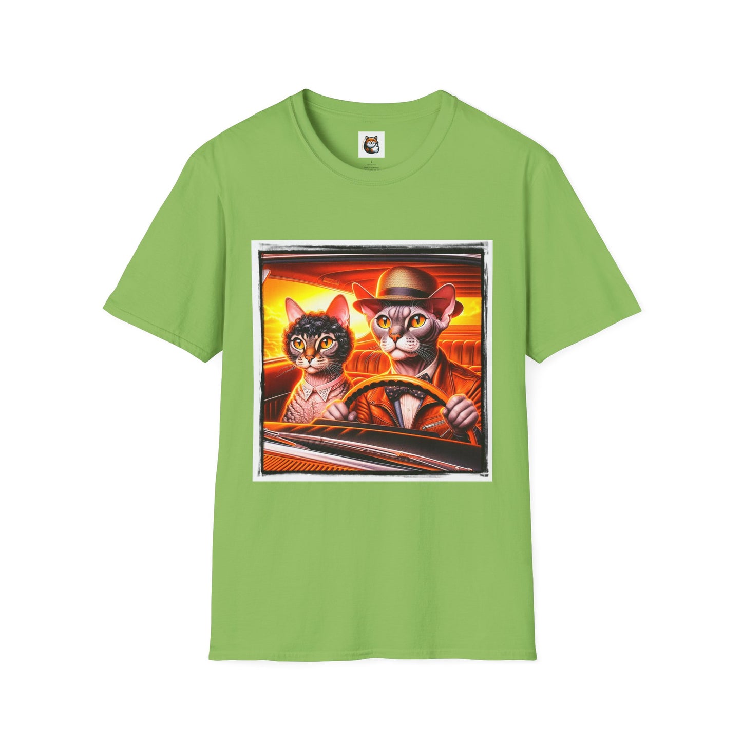 Wacky  Devon Rex couple driving  Unisex Softstyle T-Shirt