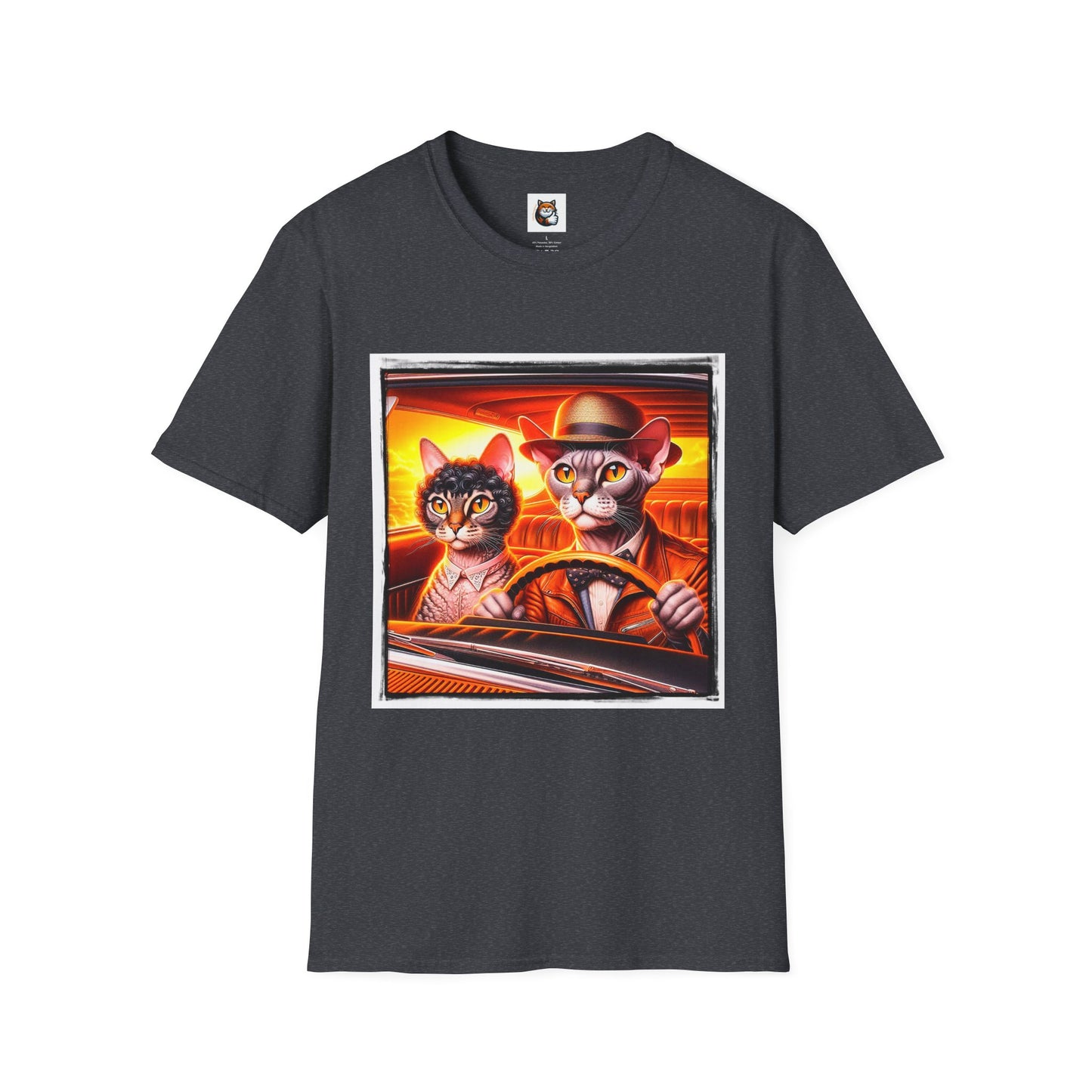 Wacky  Devon Rex couple driving  Unisex Softstyle T-Shirt