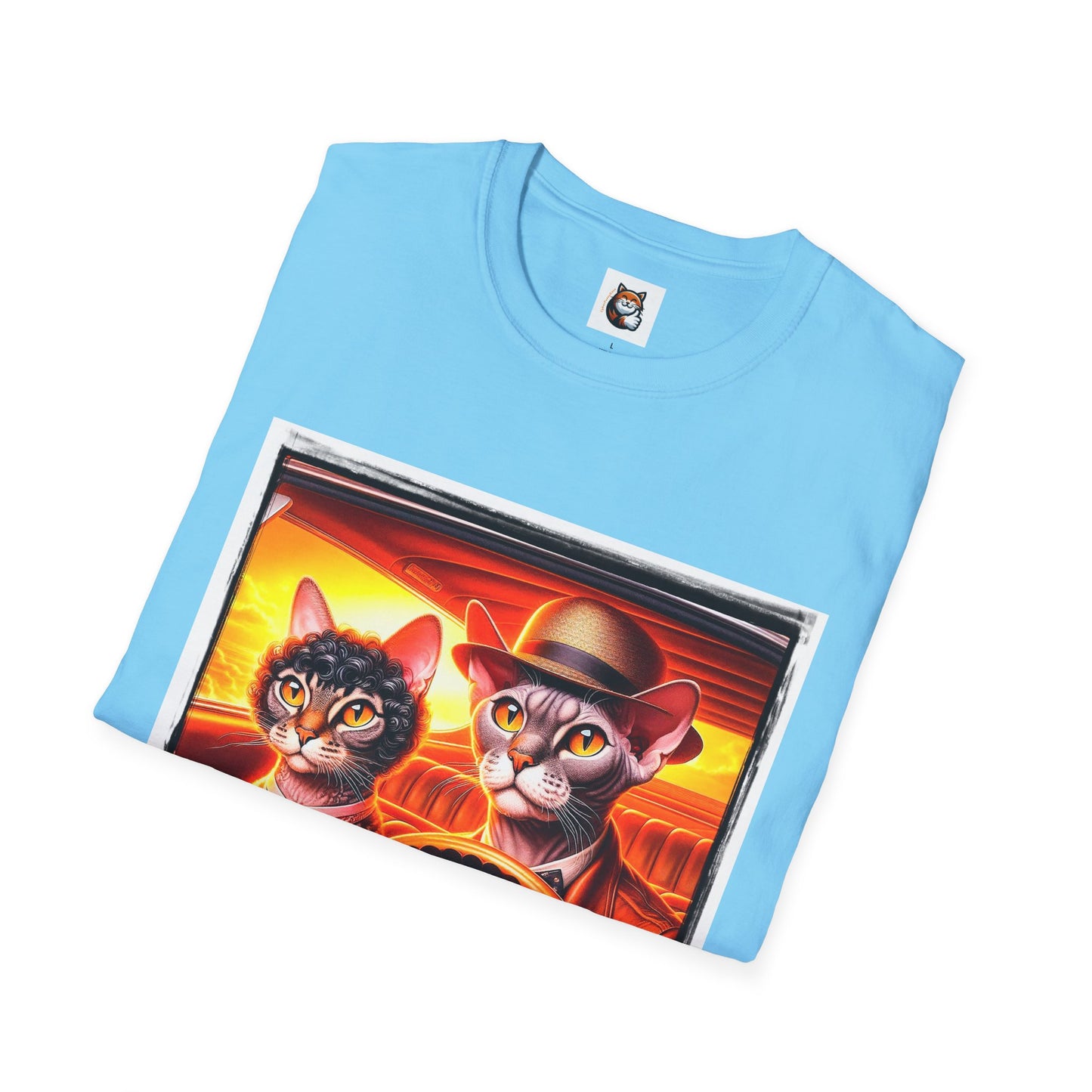 Wacky  Devon Rex couple driving  Unisex Softstyle T-Shirt