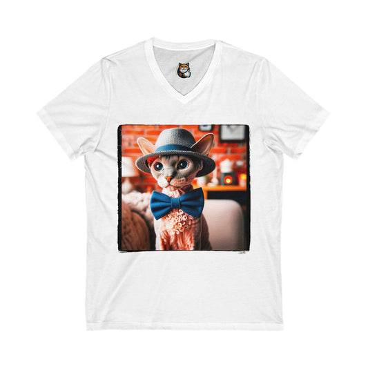 Devon Rex Cat Unisex Jersey Short Sleeve V-Neck Tee