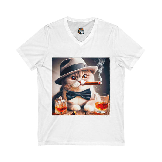 British Shorthair hat and bow tie Jersey Short Sleeve V-Neck Tee