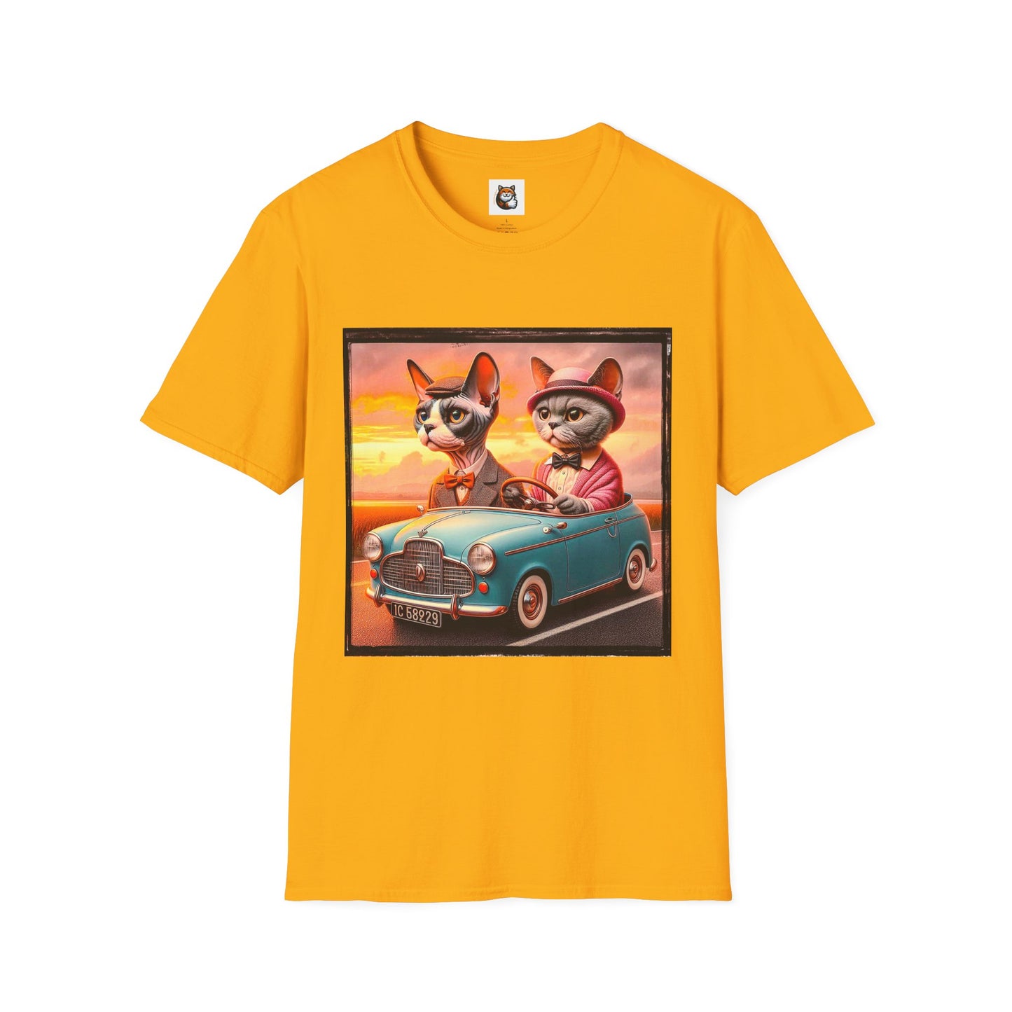 Wacky Devon Rex driving Unisex Softstyle T-Shirt