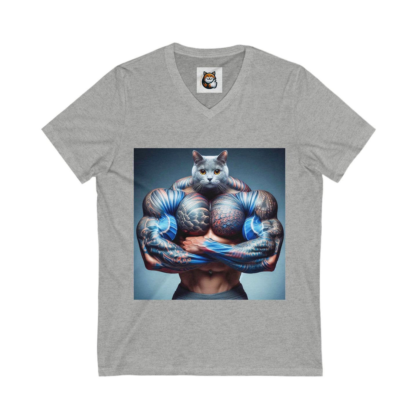 Russian Blue Cat big arms  V-Neck Tee