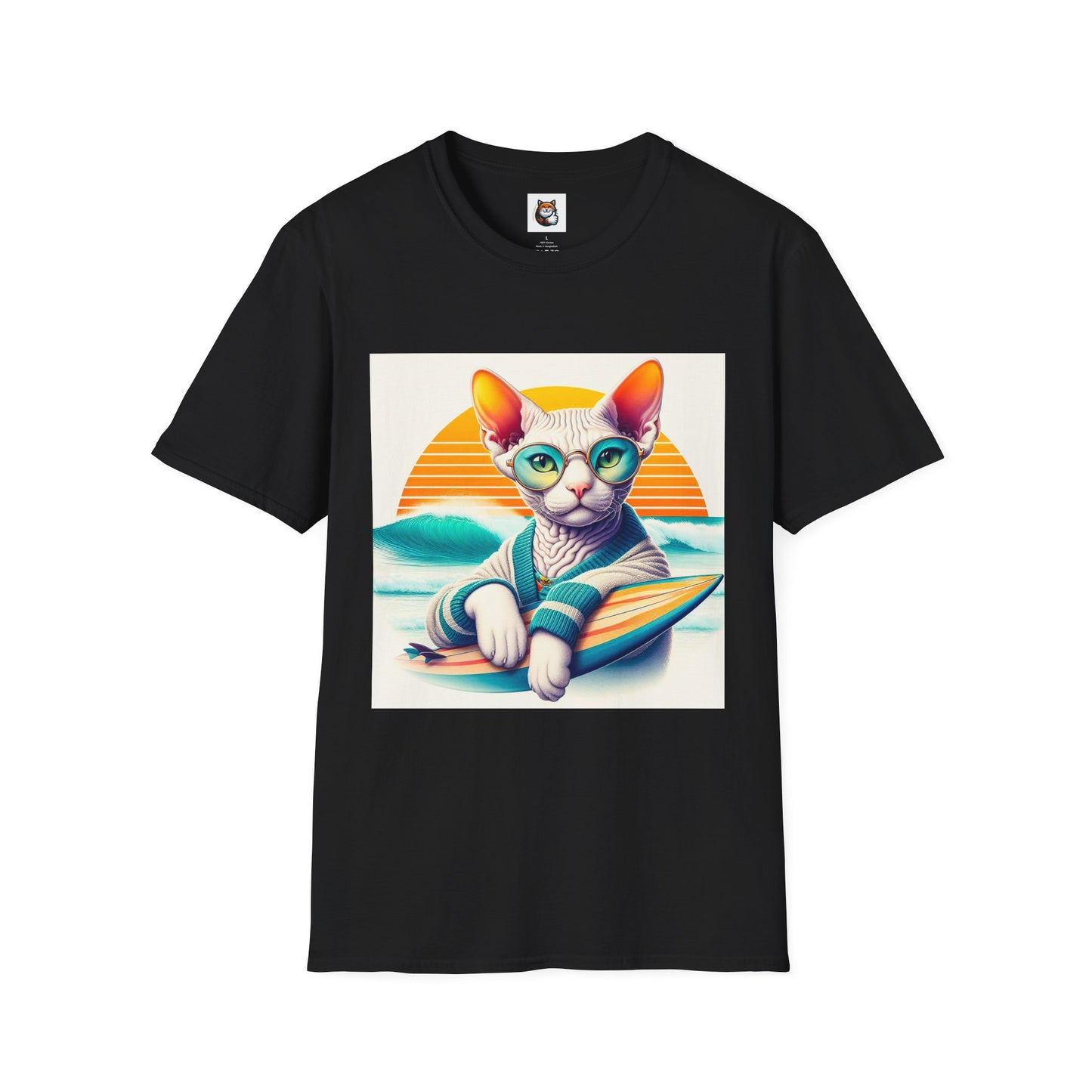 Devon Rex Cat surfing beauty  Softstyle T-Shirt