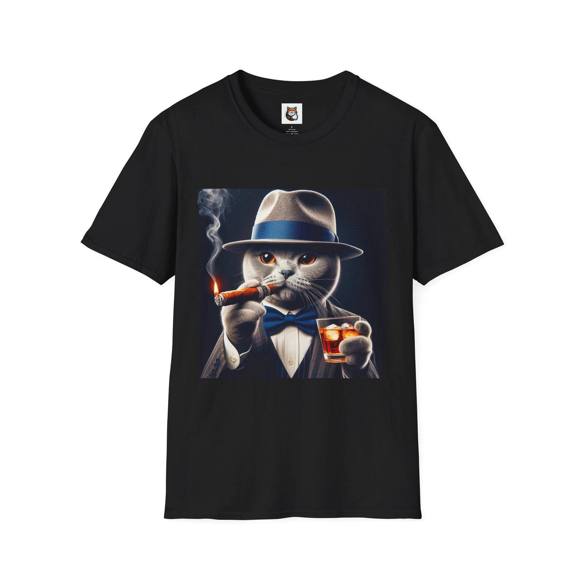 Russian Blue Cat smoking and cigars T-Shirt by Printify