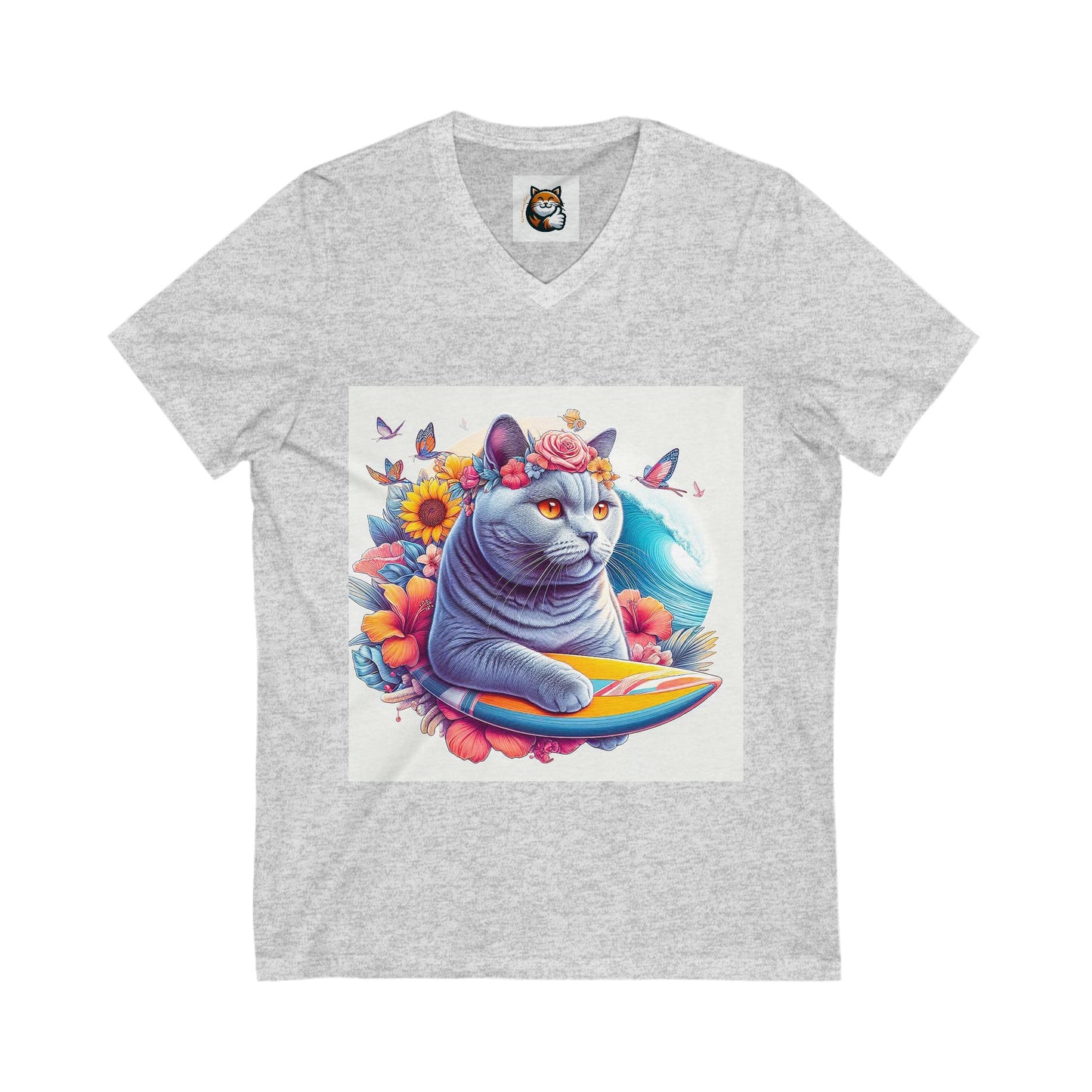 British Shorthair surfing   Jersey Short Sleeve V-Neck Tee