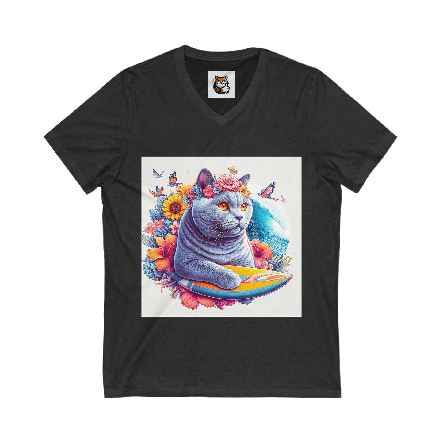 British Shorthair surfing   Jersey Short Sleeve V-Neck Tee