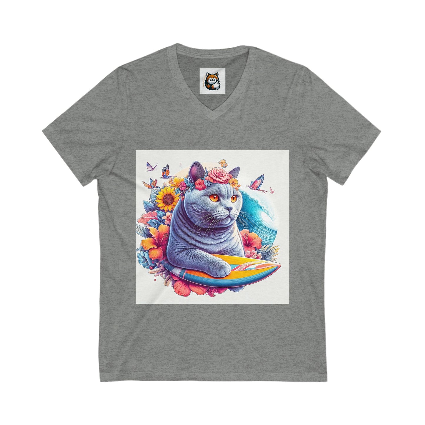 British Shorthair surfing   Jersey Short Sleeve V-Neck Tee