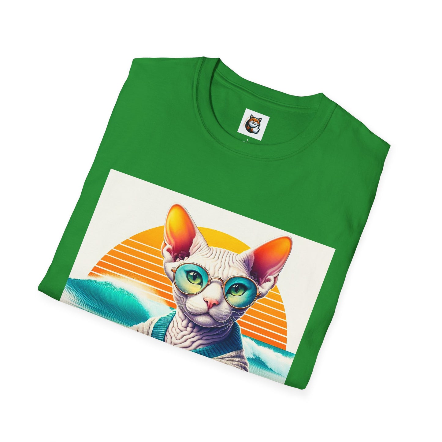 Devon Rex Cat surfing beauty  Softstyle T-Shirt