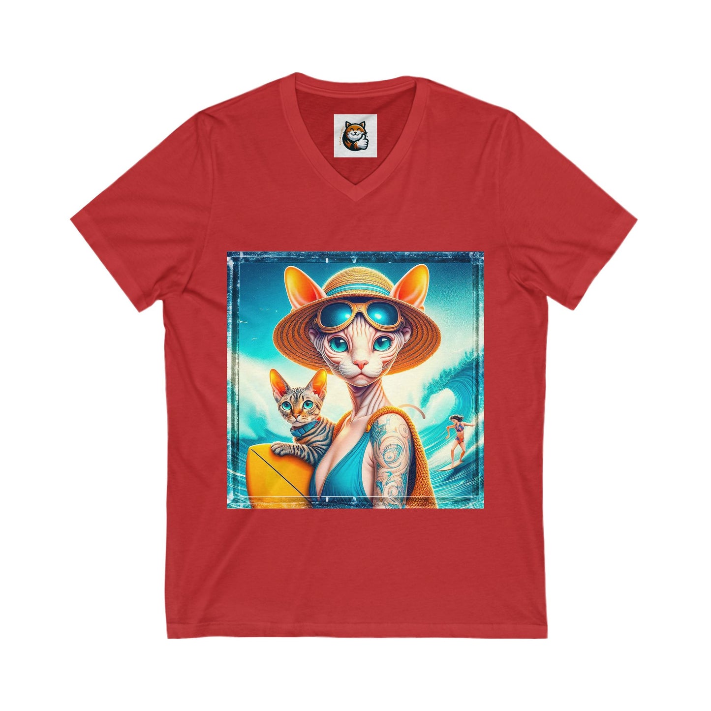 Devon Rex Cat summer Jersey Short Sleeve V-Neck Tee