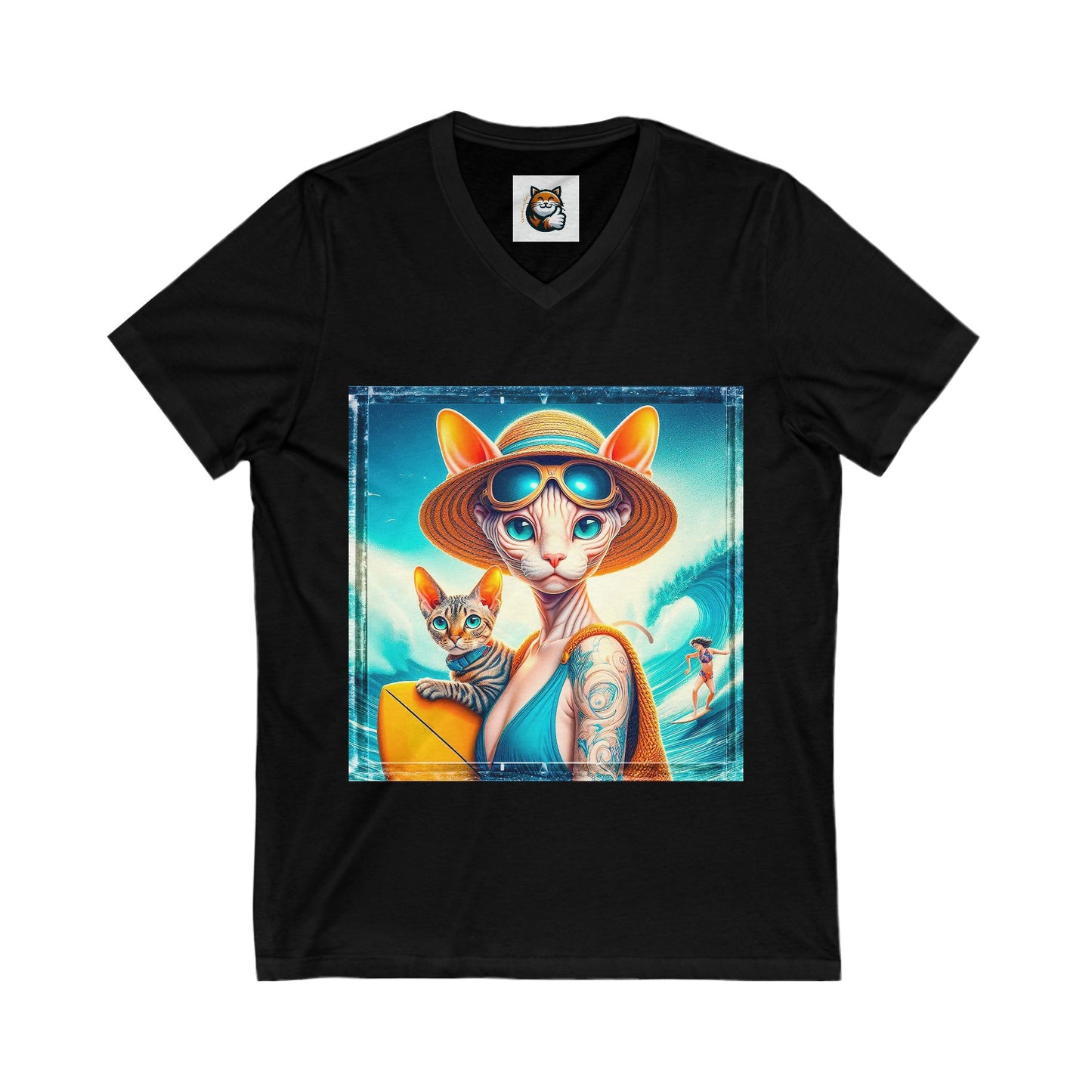 Devon Rex Cat summer Jersey Short Sleeve V-Neck Tee