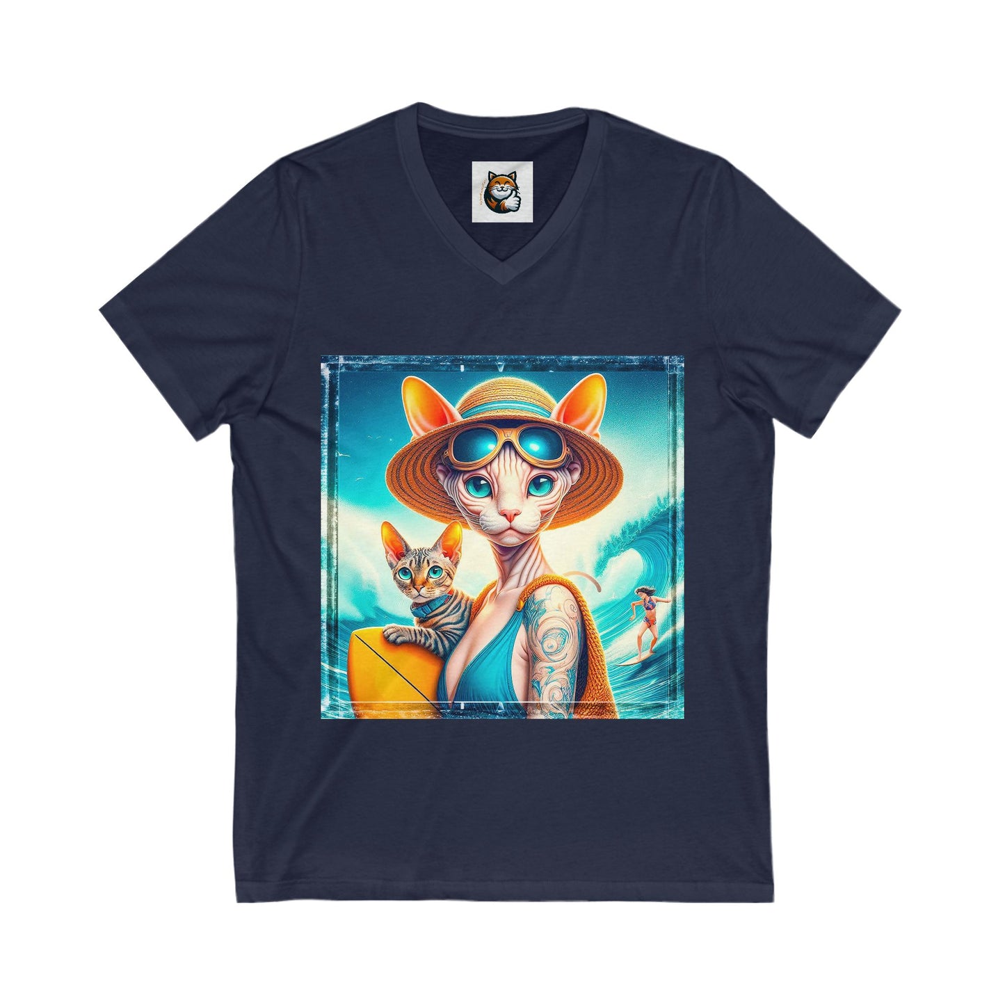 Devon Rex Cat summer Jersey Short Sleeve V-Neck Tee