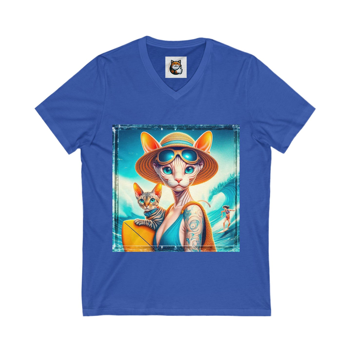 Devon Rex Cat summer Jersey Short Sleeve V-Neck Tee