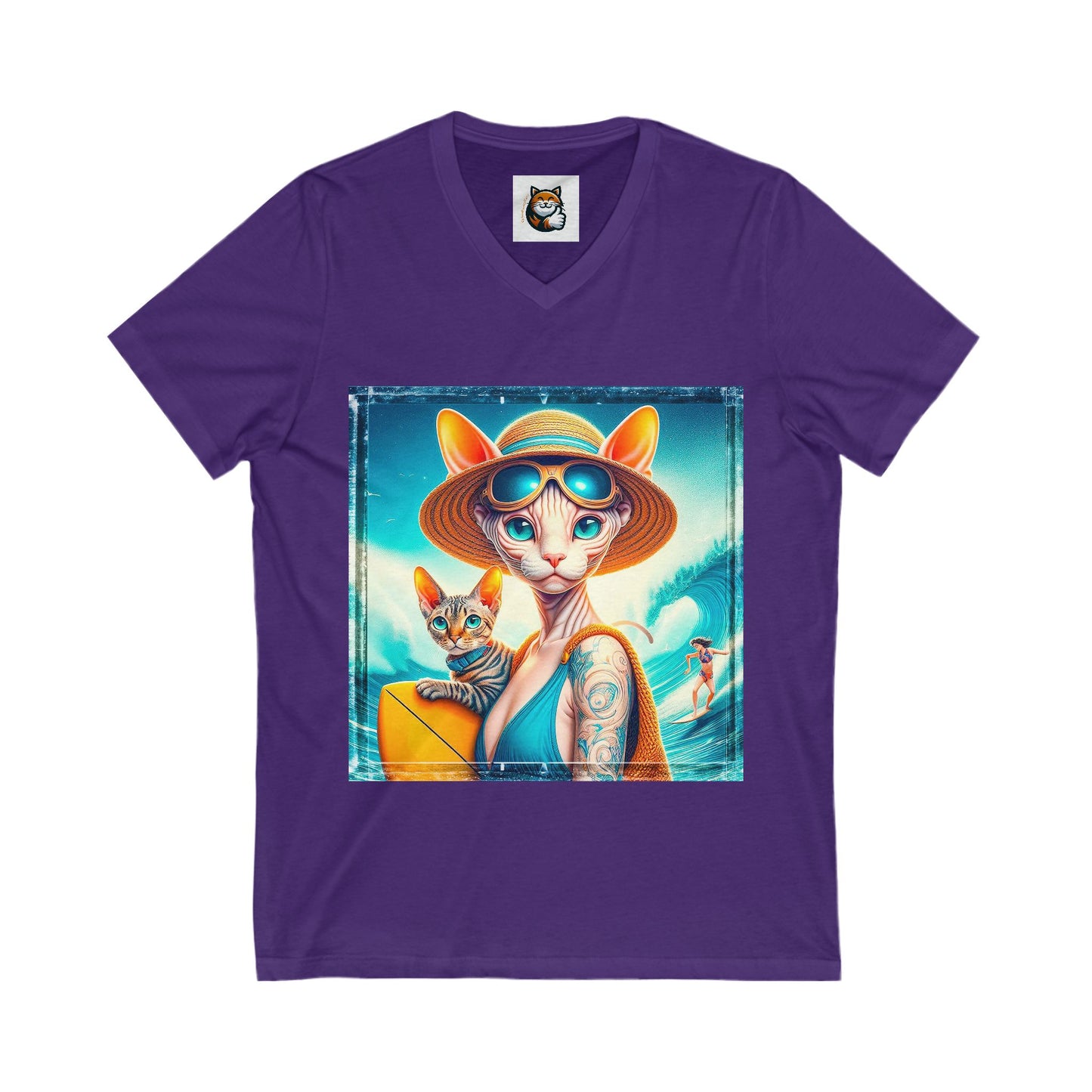 Devon Rex Cat summer Jersey Short Sleeve V-Neck Tee