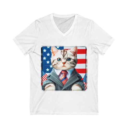 American Shorthair  suit and tie Unisex Jersey Short Sleeve V-Neck Tee
