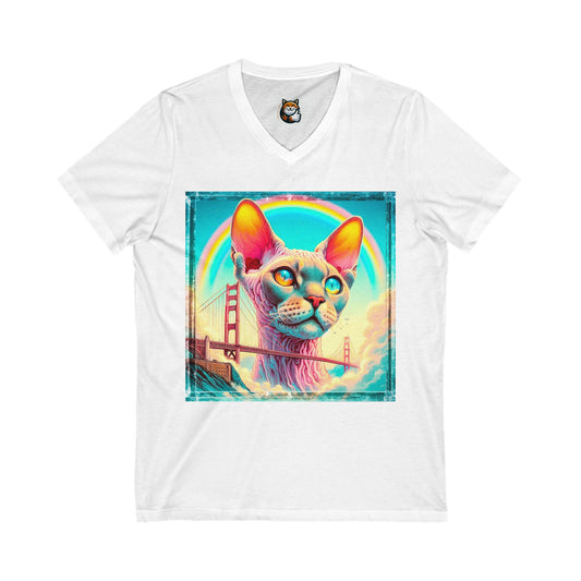Devon Rex Cat Unisex Jersey Short Sleeve V-Neck Tee