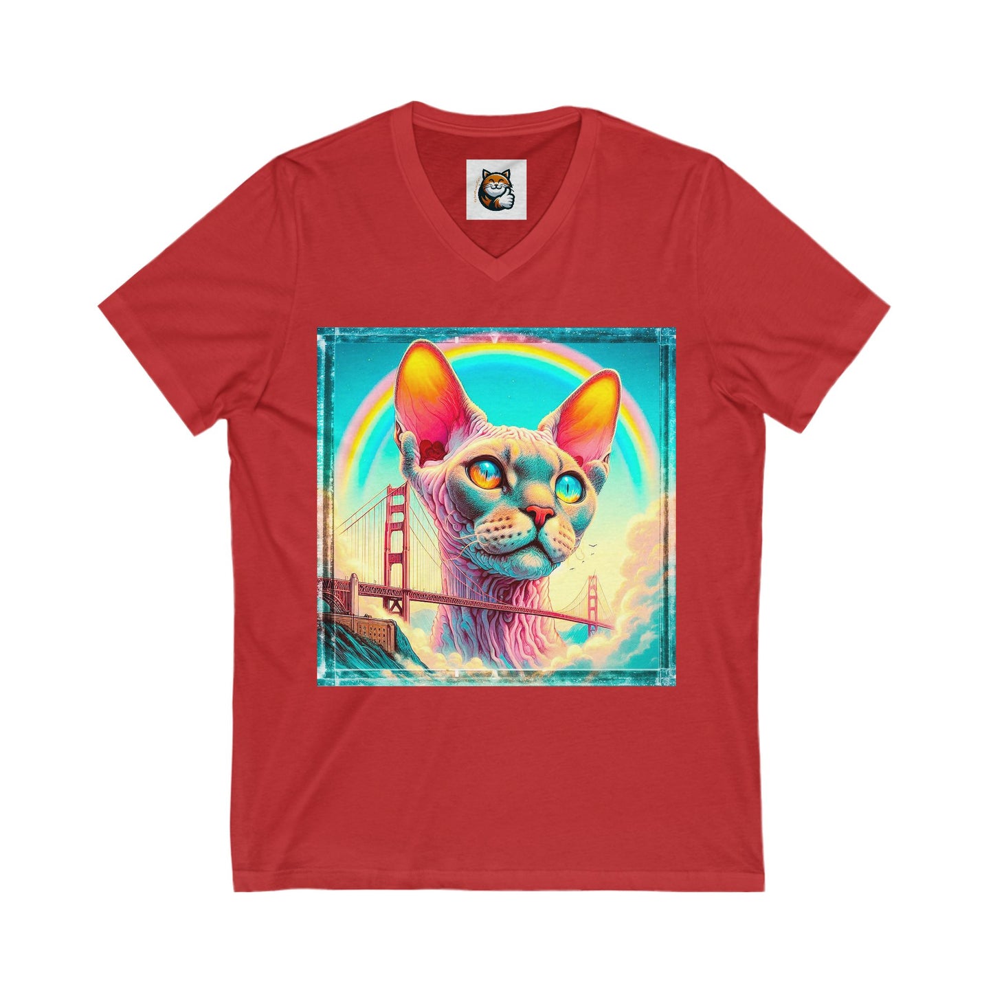 Devon Rex Cat Unisex Jersey Short Sleeve V-Neck Tee