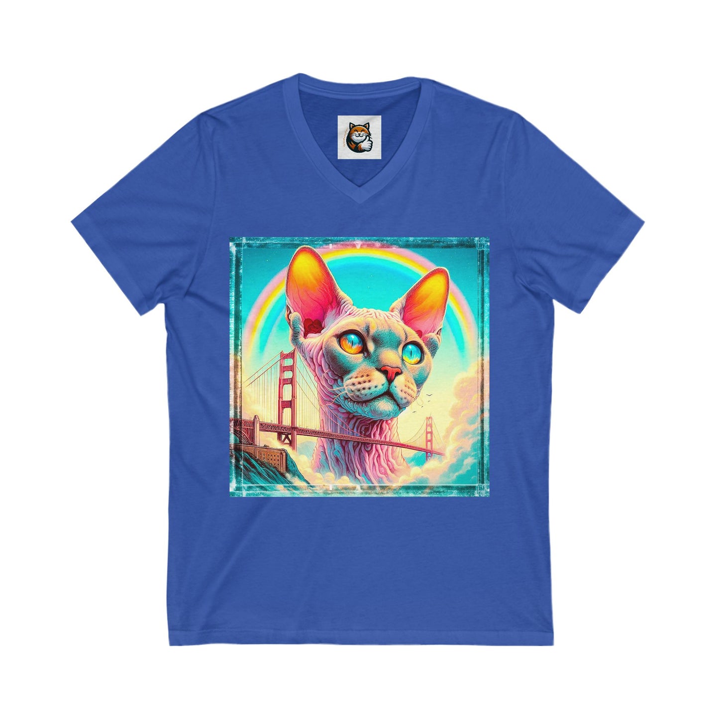 Devon Rex Cat Unisex Jersey Short Sleeve V-Neck Tee